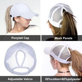 TMEOG Baseball Cap Women's Baseball Cap Women Cap with Mesh Ponytail Cap with Hole for Braid Baseball Cap Summer Cap Plain Colours Sports Cap Breathable, A_white.