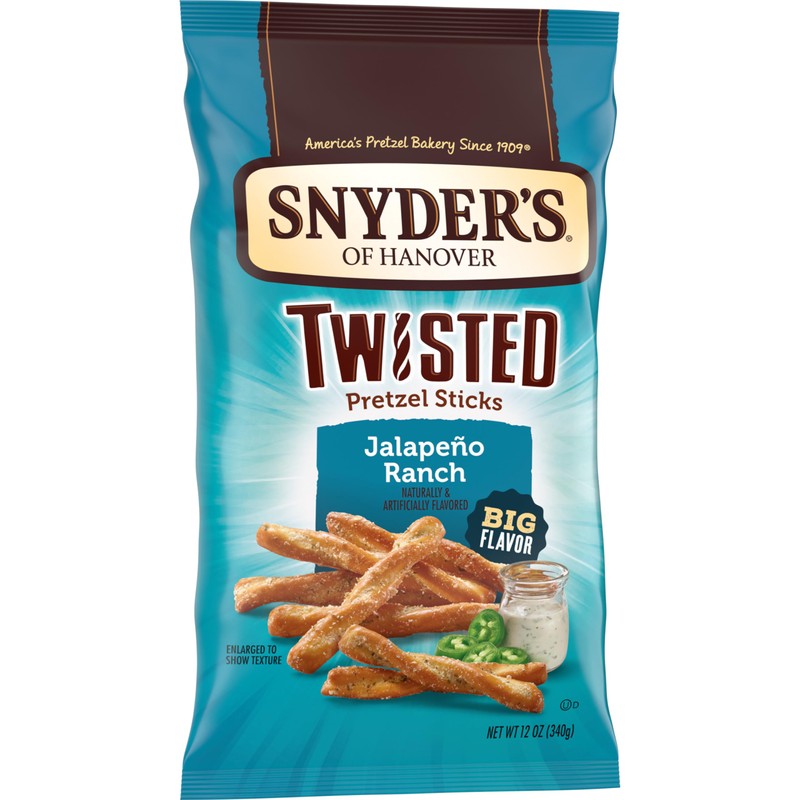 Snyder's of Hanover Jalapeño Ranch Flavored Twisted Pretzel Sticks, 12