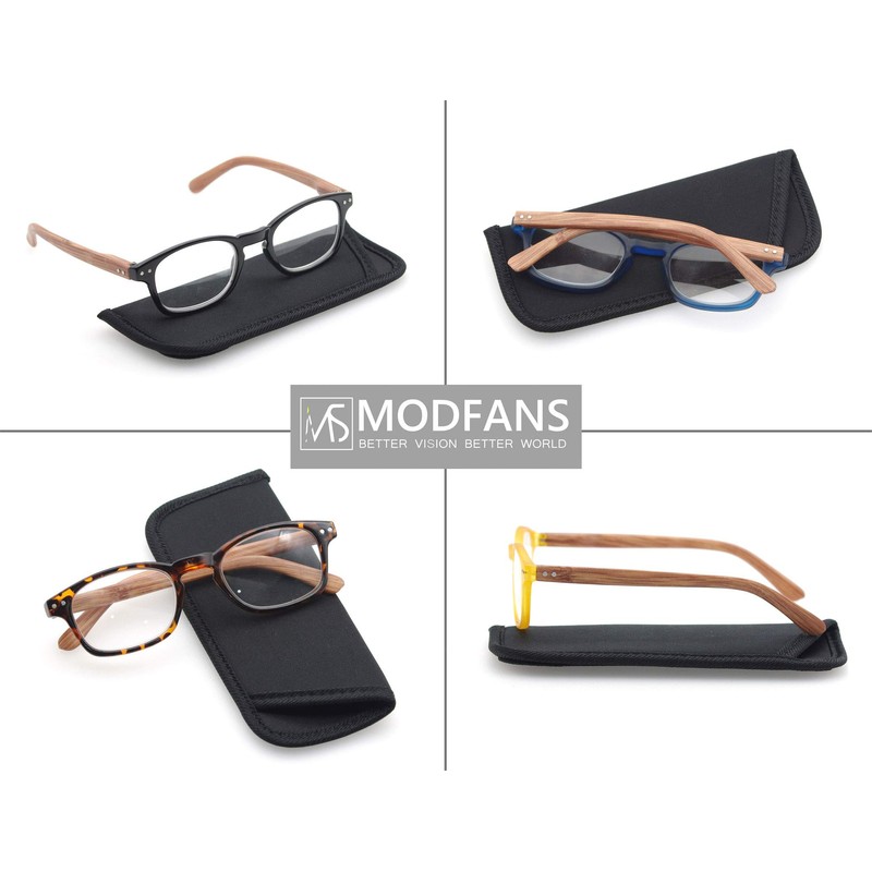 MODFANS 4 Pack Reading Glasses 1.0 Fashion Wood-Look Spring Hinges