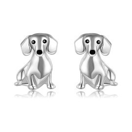 DAYLINLOVE Dachshund Stud Earrings 925 Sterling Silver / Rose Gold-Plated Cute Dachshund Earrings Dog Jewellery Gifts for Women Mother Wife Dachshund Lovers, Sterling Silver, No Gemstone