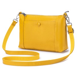 Fuerxy Women's Leather Satchel, Shoulder Bag for Women, Soft Genuine Leather Crossbody Purses with Zipper Closure(Yellow)