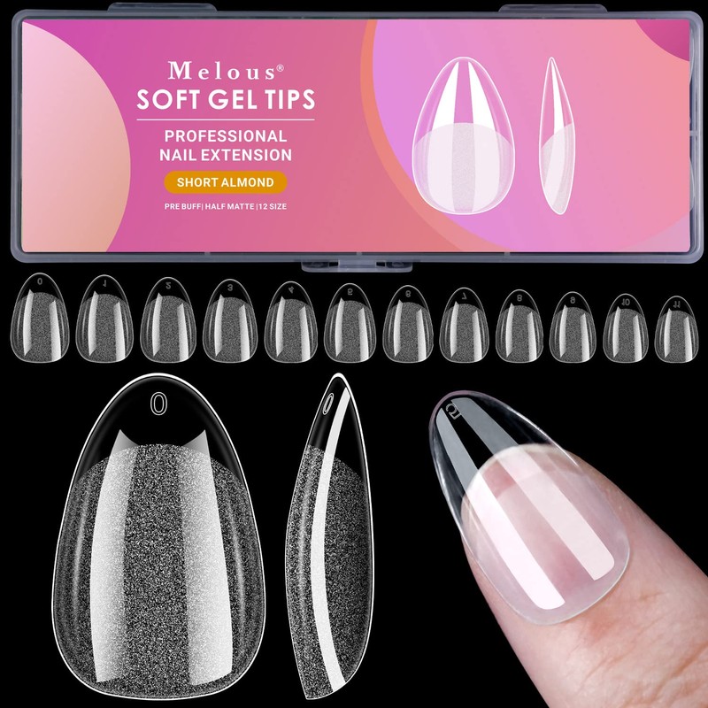 Short Nail Tips, Melous Almond Soft Gel Nail Tips Half
