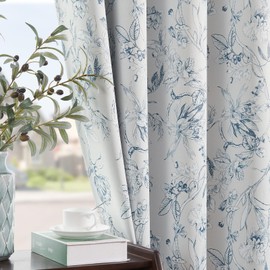 jinchan Floral 95% Blackout Curtains for Bedroom 96 Inches Long, Blue Flower Patterned Curtain Black Out Printed Curtains Cottage Core Curtain Grommet Top Window Drapes Set 2 Panels