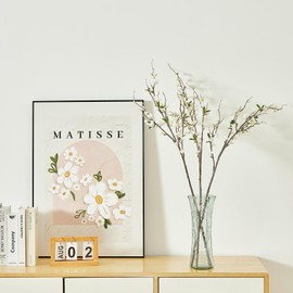 Yaqulen 4Pcs Artificial Plum Blossom Fake Silk Cherry Blossom Branches Flowers for Tall Vases, Faux Long Stems Wintersweets Arrangement for Wedding Home Office Bedroom Spring Party Decor (White)