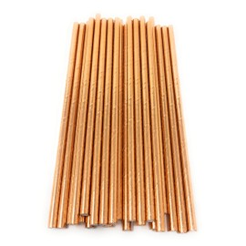 Picture Perfect Party Premium Paper Straws [Pack of 25 Drinking Straws] (Metallic Rose Gold Plain)