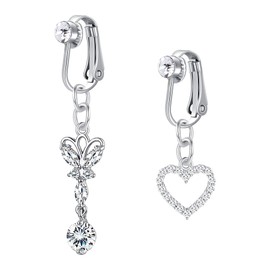 Cizme 2-3-Piece Set of Fake Navel Rings, Stainless Steel Silver Gold Navel Stripes, Perforated Navel Clip, with Butterfly Pendant, Heart-Shaped Perforated Jewellery, Stainless Steel