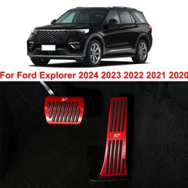 Hecotrax for Ford Explorer 2025 2024 2023 2022-2020 Aluminum Performance Pedals Set Non-Slip Accelerator and Brake Pedals Cover No Drill Brake Gas Accelerator Accessories (Red)