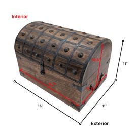 Aiden Asher Handmade Pirate Treasure Chest - Wooden Storage Box with Iron Lock & Skeleton Key - Rustic Decorative Jewelry, Toy, Geocache, or Keepsake Chest (XL 16 x 11 x 11)