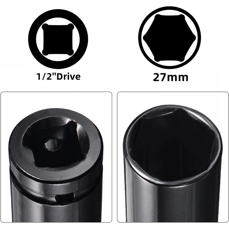 1/2" Drive by Deep Impact Socket, Heat-Treated CR-V Steel 6"