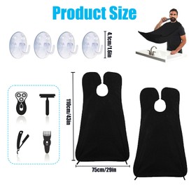 Pack of 2 Bibs for Beard with 4 Suction Cups Non-Stick Hair Catcher Care Cloth Waterproof Beard Trimming Catcher Cape, Gifts for Men (Black)