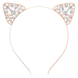Frcolor Cat Ears Headband Crystal Rhinestone Cat Ear Headband for Women Girl (Gold)