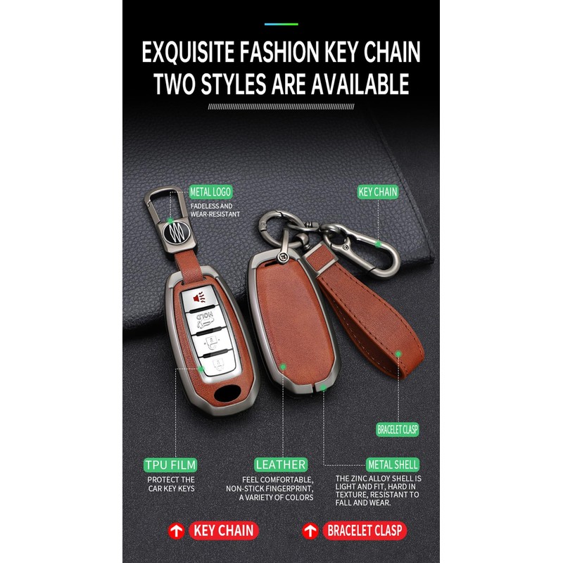 TECART 5-button Car Key Fob Cover Fit For Infiniti Key