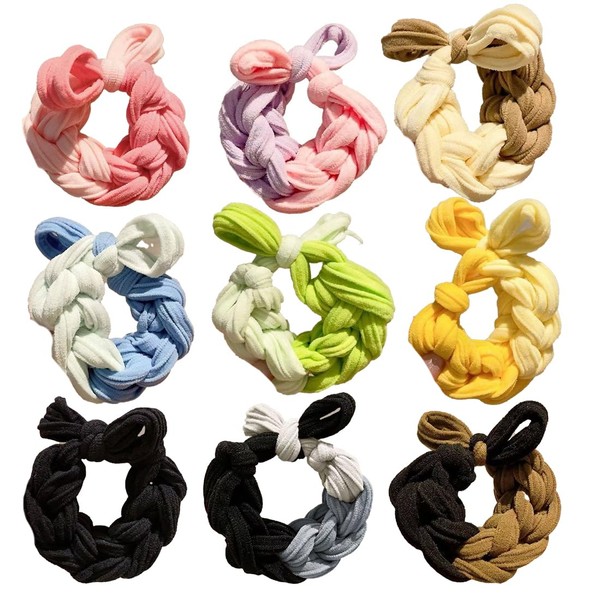 RTRTGS 9 Stück Elastische Haargummis, ohne Metall, Geflochtener, Keine Ziehen
