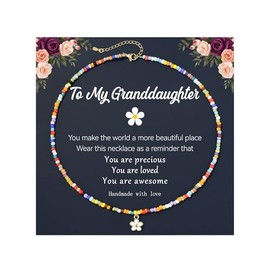 JQVLOVE To My Granddaughter， Beaded Daisy Necklace, Granddaughter Gift from Grandma, Tween Girls Jewelry, Cute Necklace for Girls Birthday, Christmas, Easter or Just Because Gifts