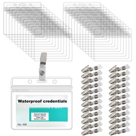 25 ID Card Holder with Strap Set, ID Card Holder with Clips, Transparent ID Card Holder for Name Badges, Waterproof and Durable, Ideal for ID Card, Credit Cards and Driving Licences