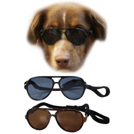 G010 Dog Pet Costume Prop Aviator Sunglasses Medium Breeds 20-40 lbs (2-Pack Black+ Tortoise Brown)