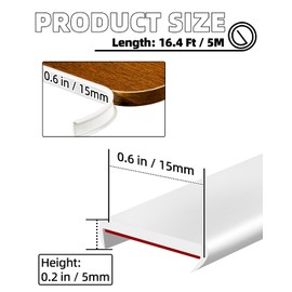JSIWOTH U-Shape White TPE Edge Banding 16.4Ft Self-Adhesive Flexible Edge Trim, Furniture Edge Protector & Countertop Molding (W:0.6'' H:0.2'')