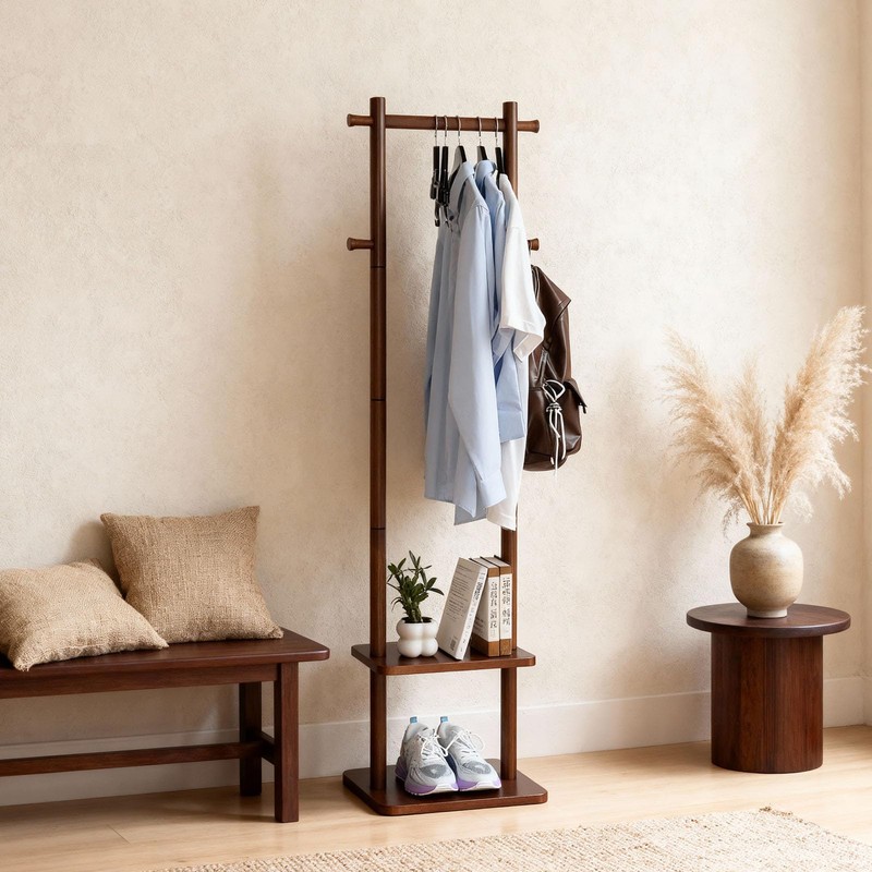 GZQXHOME Solid Wood Coat Rack Freestanding,Clothing Tree Racks with 2-layer