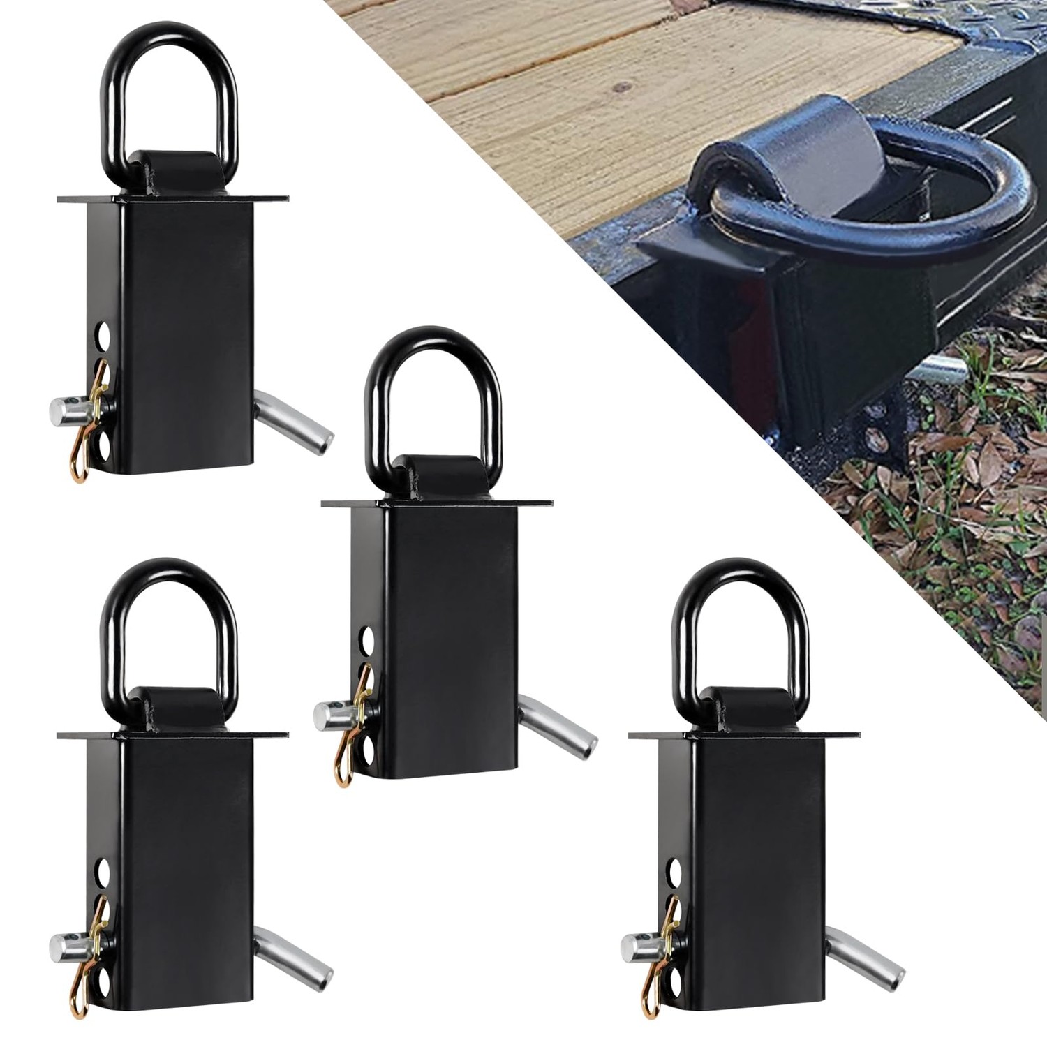 Heavy-Duty Trailer Stake Pocket D Rings with Anti-Loss Cord, Adjustable ...