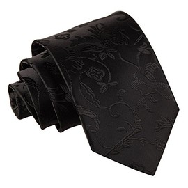 DQT Floral Patterned Wedding Classic Standard Neck Tie for Men - Black