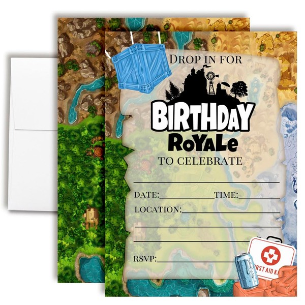 Fort Battle Video Gaming Birthday Party Invitations, 8 Pack 5x7