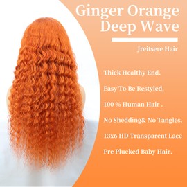 Ginger Wig Human Hair 13x6 Ginger Orange Deep Curly Lace Wig Human Hair Ginger Lace Front Wigs Human Hair 180% Density Ginger Deep Wave Frontal Wig For Black Women Pre Plucked With Baby Hair 26 Inch