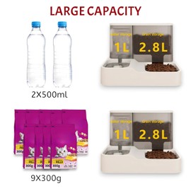 Automatic Cat Food and Water Dispenser Set – 1L Water & 2.8L Food Capacity – Gravity Pet Feeder & Waterer for Cats & Small Dogs – BPA-Free, Easy to Clean with Spill-Proof Mat & Accessories