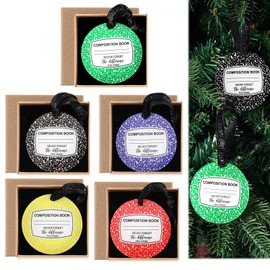Geelin 5 Sets Acrylic Christmas Tree Composition Notebook Ornament Gifts with Gift Boxes for Teacher Book Lover Inspirational Xmas Hanging Decor with Glitter Ribbon Thank You Gift for Book Club Reader
