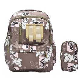 Lluvia Mochila Con Bolsita Panda Tne Anda Studi Estampada Cafe Primaria Ll23bjm057 Lluvia Color Marrón