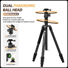 Fotopro 73" Camera Tripod & Detachable Monopod, Carbon Fiber Tripod for Travel, Portable Compact Tripod Stand, Ball Head with QR Plate, Inverted Center Column, Max Load 10kg/22lbs, X-Go Plus E 2