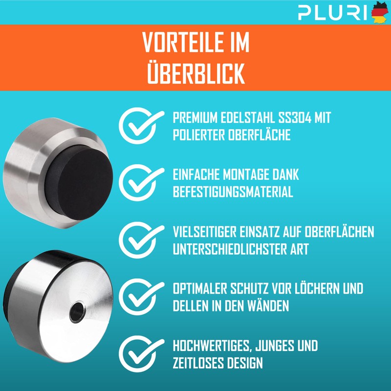 PLURI - Premium Door Stopper Wall Stainless Steel [Set of