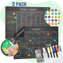 Magnetic Chore Chart & Calendar Set - 11" x 17", Weekly Menu Board & Meal Planner for Refrigerator - Reusable Dry Erase, Includes Markers & Eraser