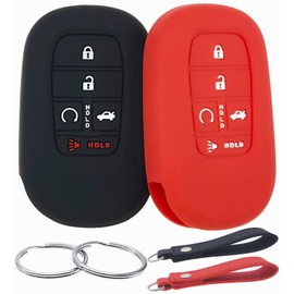 REPROTECTING Silicone Rubber Key Fob Cover Compatible with (5 Buttons) 2022-2026 Honda Accord Civic HR-V CR-V Pilot Sport SI EX EX-L Touring (Black Red)