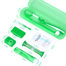 Annhua 8 Pcs Orthodontic Care Kit for Braces, Portable Braces Kit Cleaning Tools Tooth Pick Hygiene Set with Interdental Brush, Ortho Wax, Floss, Oral Mirror Included - Green