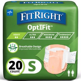 FitRight OptiFit Extra Adult Briefs, Incontinence Diapers with Tabs, Moderate Absorbency, Small, 20 to 32", 20 Count