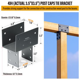 WOWACE 1pc 4x4 (Actual 3.5"x3.5") Post Cap Tie Bracket, Heavy Duty Stainless Steel Wood Beam Support Bracket. for Gazebos, Patio Decks, and Porches Wood Post to Beam Support Connection (Dark Ggray)