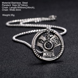 BLEUM CADE Stainless Steel Fitness Gym Dumbbell Weight Lifting Plate Barbell Pendant Necklace,Unisex,24inch Link Chain