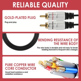 TIANXUAN 2xRCA to 2xRCA Cables Audio Cable Gold Plated Male to Male Phono to Phono Cable Stereo Audio Phono Leads for Amplifier Turntable TV Home Theater Speakers and HiFi Systems (1 Metre)