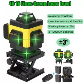 Unbranded/Generic 4D 16 Lines Laser Level 360° Auto Self Leveling Level Measure Tool 25m Rang C9P7 - 1200mAh