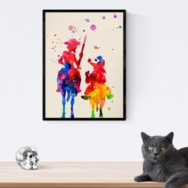 Nacnic Don Quixote and Sancho Panza Watercolour Poster Watercolour Style Wall Decoration Illustration of Cervantes and Spanish Literature Various Multicoloured Pictures without Frame Size 30 x 40 cm
