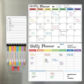 Hivillexun Magnetic Dry Erase Calendar Whiteboard Set (3-Pack) for Fridge, Wall, and Refrigerator Organization – Monthly, Weekly, and Daily Planners with 8 Markers and Eraser