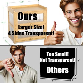 BAMBANG Extra Large Bamboo Bread Box for Kitchen Counter, Double Layer Bread Storage Container Farmhouse Bread Box with 4 Sides Transparency, Breadbox Bread Bin Holder for Homemade Bread, Natural