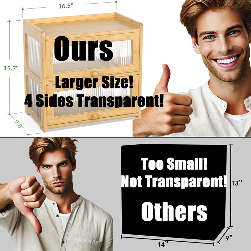 BAMBANG Extra Large Bamboo Bread Box for Kitchen Counter, Double