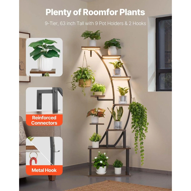 Lighted Indoor Plant Stand 63 Inch 9 Tier Metal Grow