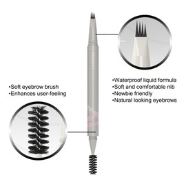 VEECCI Liquid Eyebrow Pencil, Long-lasting Waterproof Fork Tip Brow Pen with Brow Brush, Double Ended - Smudgeproof and Tattoo Microblading Effect(03dark grey)