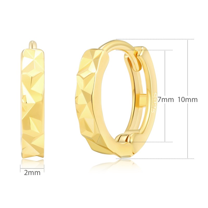 Diamond Cut Solid S925 Hoop Huggie Earrings;14K Gold Silver Huggie