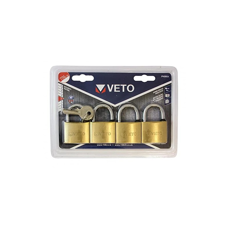 TIMCO Brass Padlocks Key Alike - 40mm - Gold -