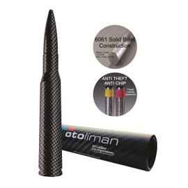 Bullet Antenna Accessories 50 Cal Caliber for Chevy & GMC Silverado Sierra Denali 1500 2500 3500 (New! Fits Chevy & GMC All Truck Model Years) 6061 Solid Billet Construction Aluminum (Carbon)