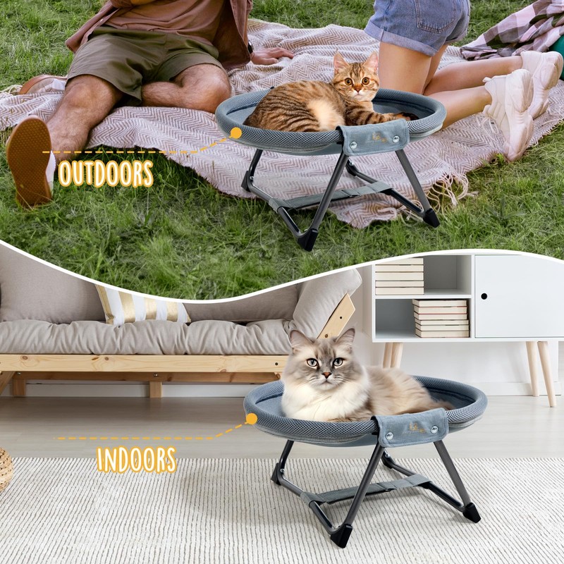KITTY KINGDOM Elevated Cat Hammock Bed, Foldable No-Assembly Cat Bed