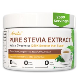 Amata Pure Stevia Sweetener - Stevia Powder without Erythritol - Sugar Substitute - Great For Tea, Coffee, Baking - Zero Calorie - Keto - Sugar Free, Non-GMO, Vegan (2500 Servings 100g)